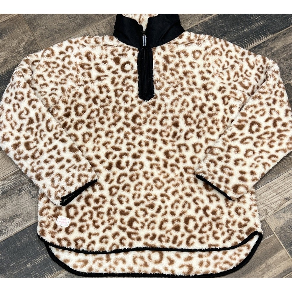 Simply Southern Soft Fuzzy 1/4 Zip Pullover Leopard Size XL